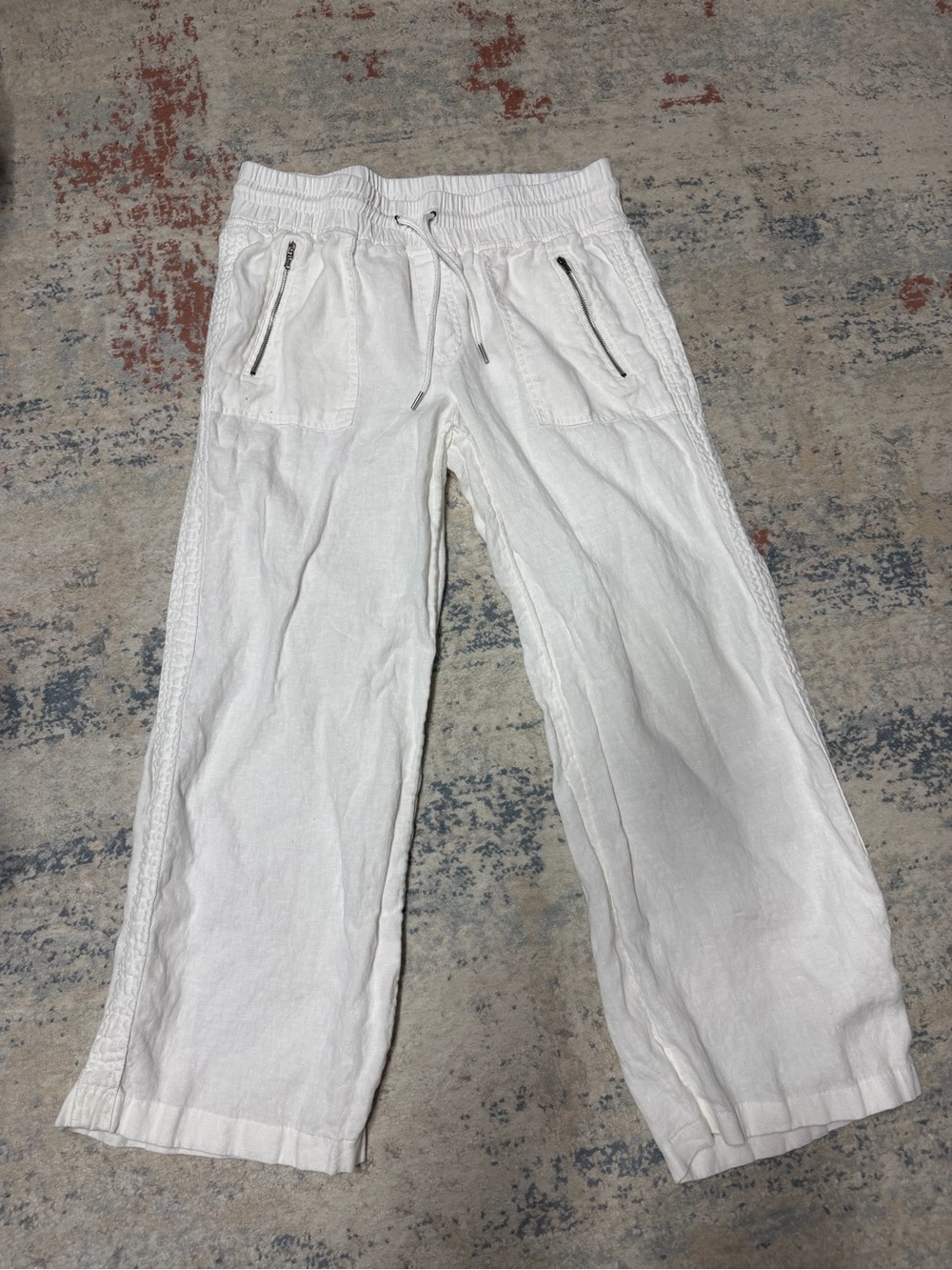 Athleta Cabo White Linen Relaxed Wide Leg Pants